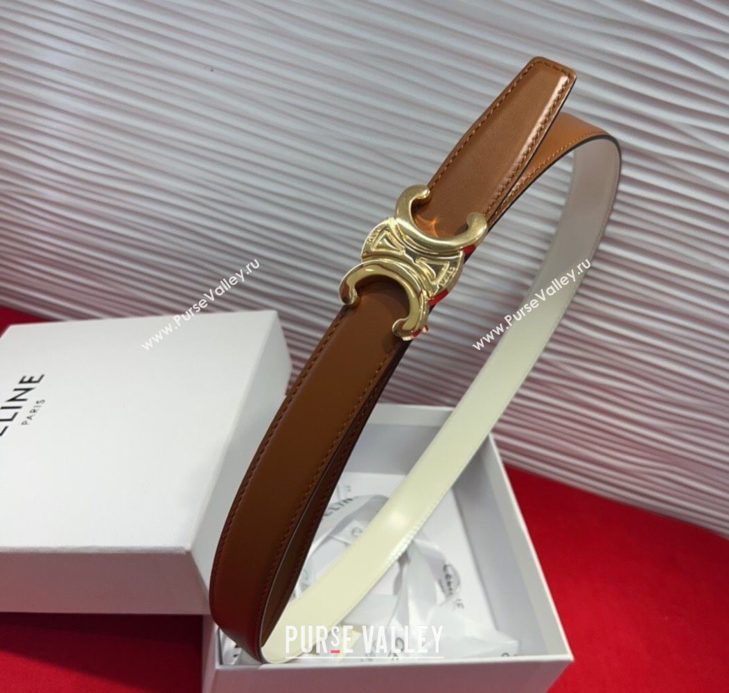 Celine Triomphe Calf Leather Belt 2.5cm with Gold-Tone Buckle Tan Brown 2025 CL2012025 (99-250725059)