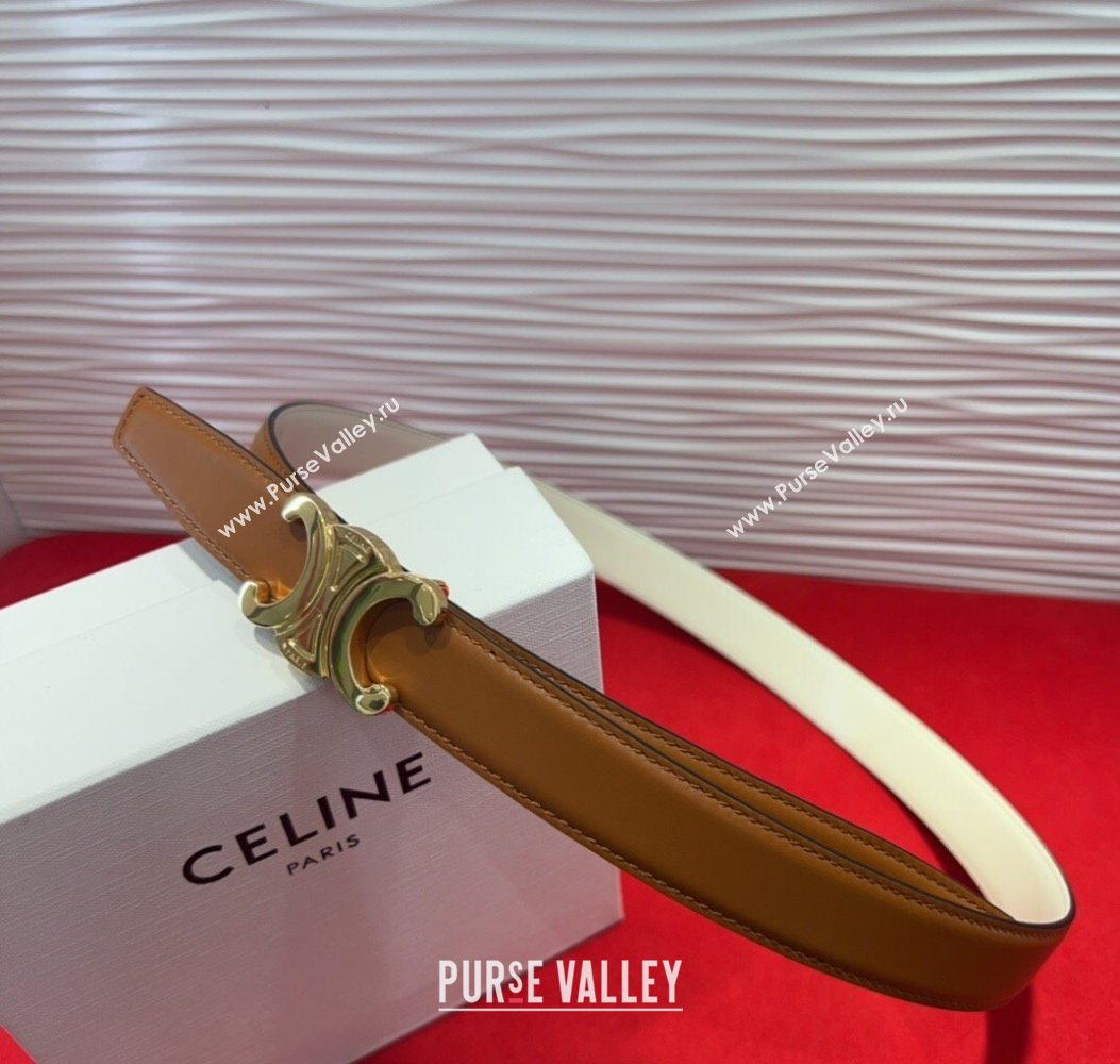 Celine Triomphe Calf Leather Belt 2.5cm with Gold-Tone Buckle Tan Brown 2025 CL2012025 (99-250725059)