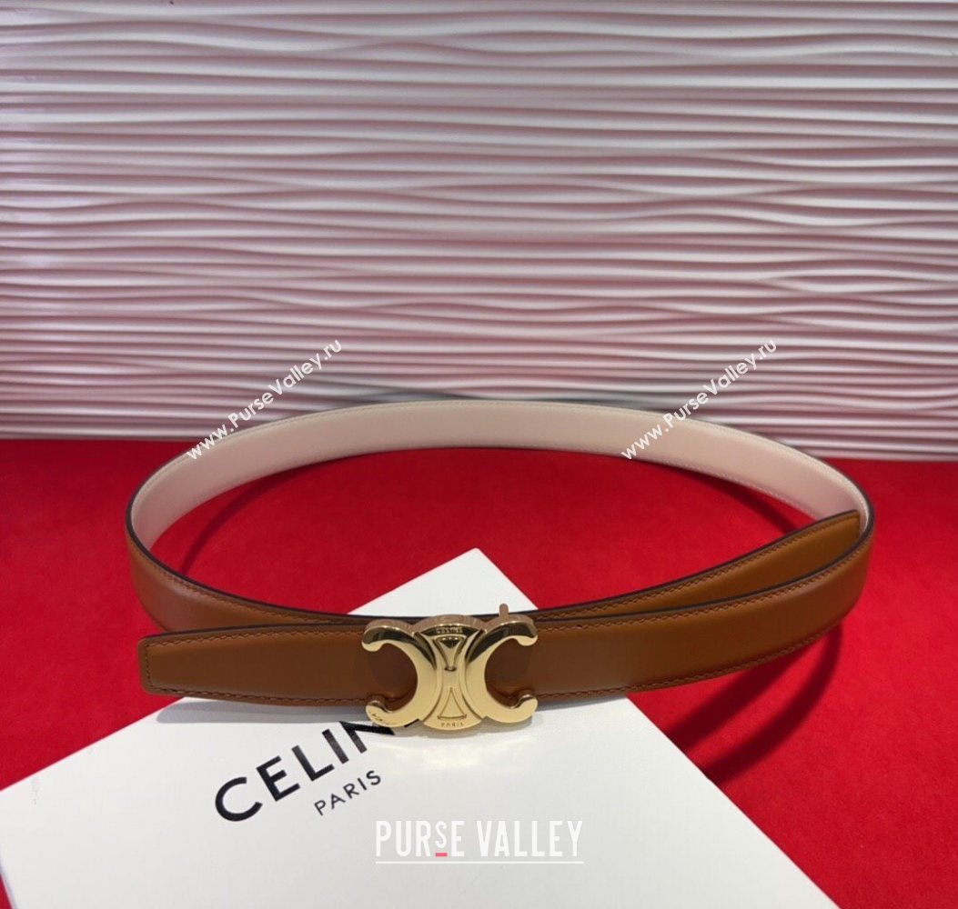 Celine Triomphe Calf Leather Belt 2.5cm with Gold-Tone Buckle Tan Brown 2025 CL2012025 (99-250725059)