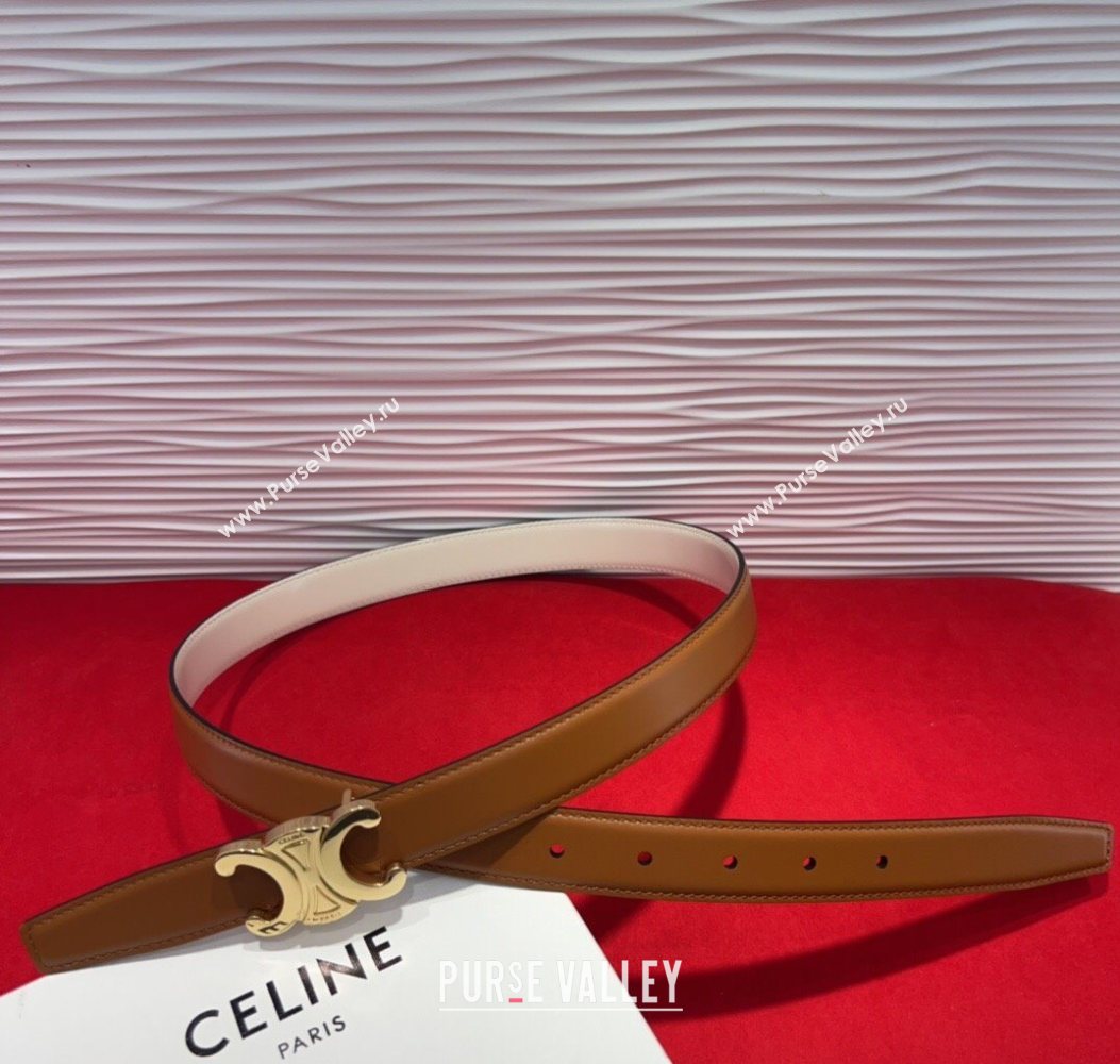 Celine Triomphe Calf Leather Belt 2.5cm with Gold-Tone Buckle Tan Brown 2025 CL2012025 (99-250725059)