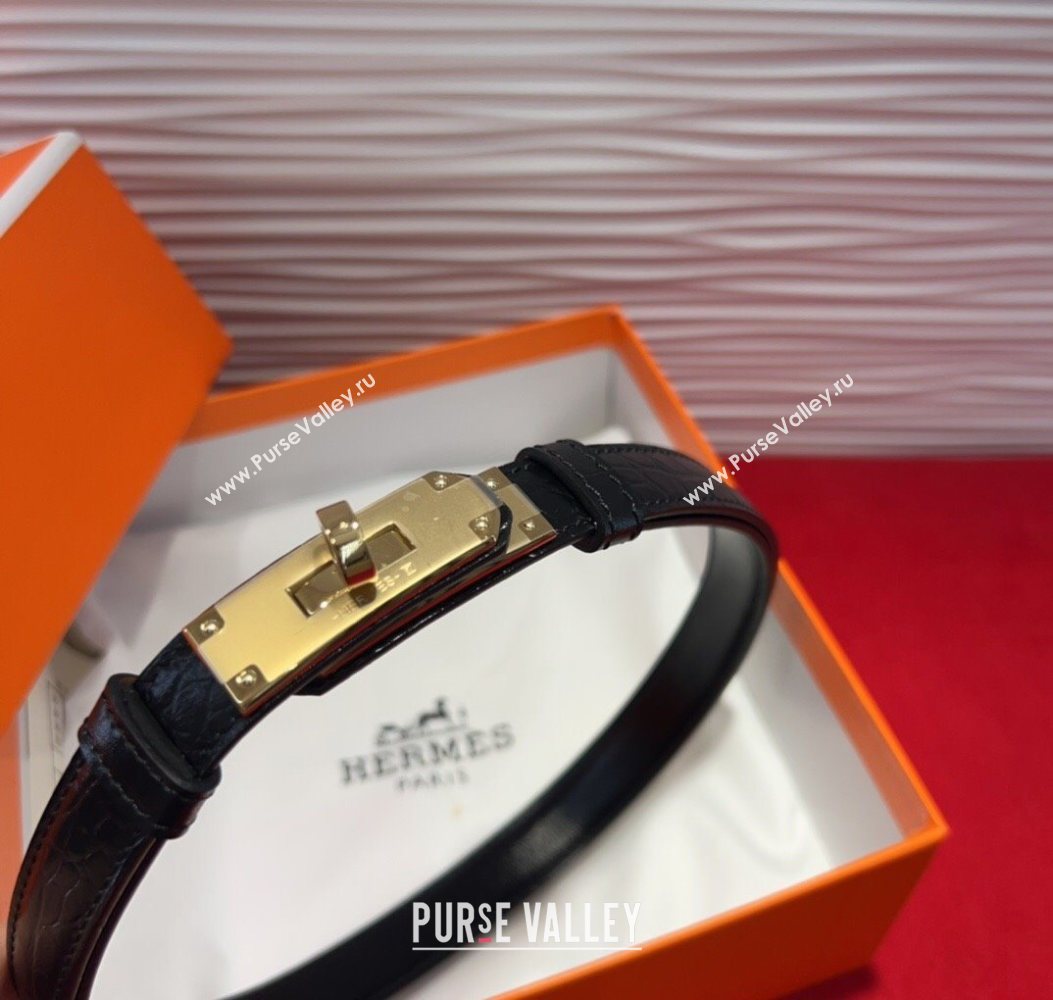 Hermes Kelly Duo Belt 1.8cm in Crocodile Embossed Calfskin Black/Yellow Gold 2025 H2010025 (99-250725001)