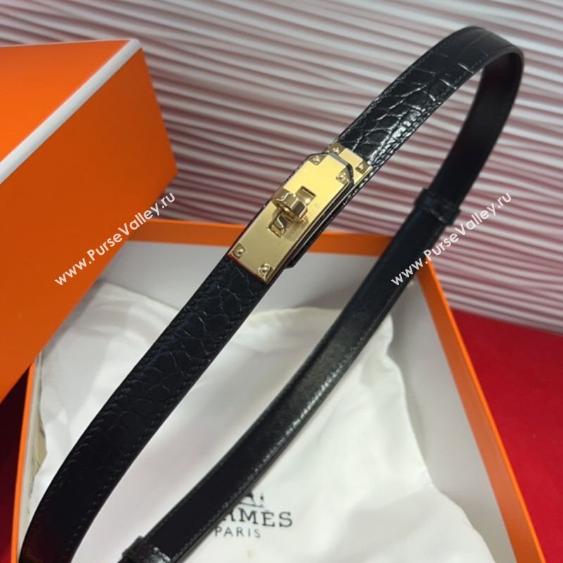 Hermes Kelly Duo Belt 1.8cm in Crocodile Embossed Calfskin Black/Yellow Gold 2025 H2010025 (99-250725001)