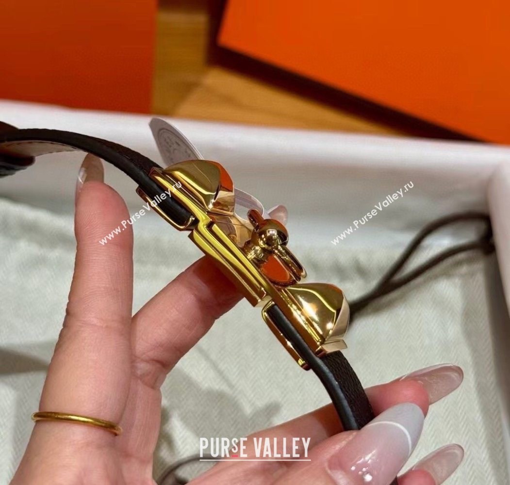 Hermes Womens Rivale Belt 1.8cm with Two Medor Studs and Ring Buckle Black/Gold 2025 (99-250725023)