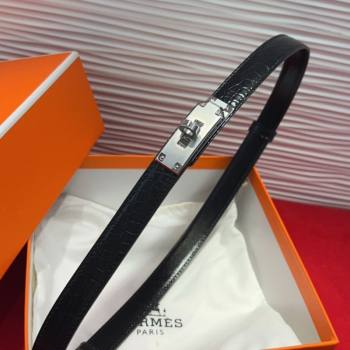 Hermes Kelly Duo Belt 1.8cm in Crocodile Embossed Calfskin Black/Silver 2025 H2010025 (99-250725002)