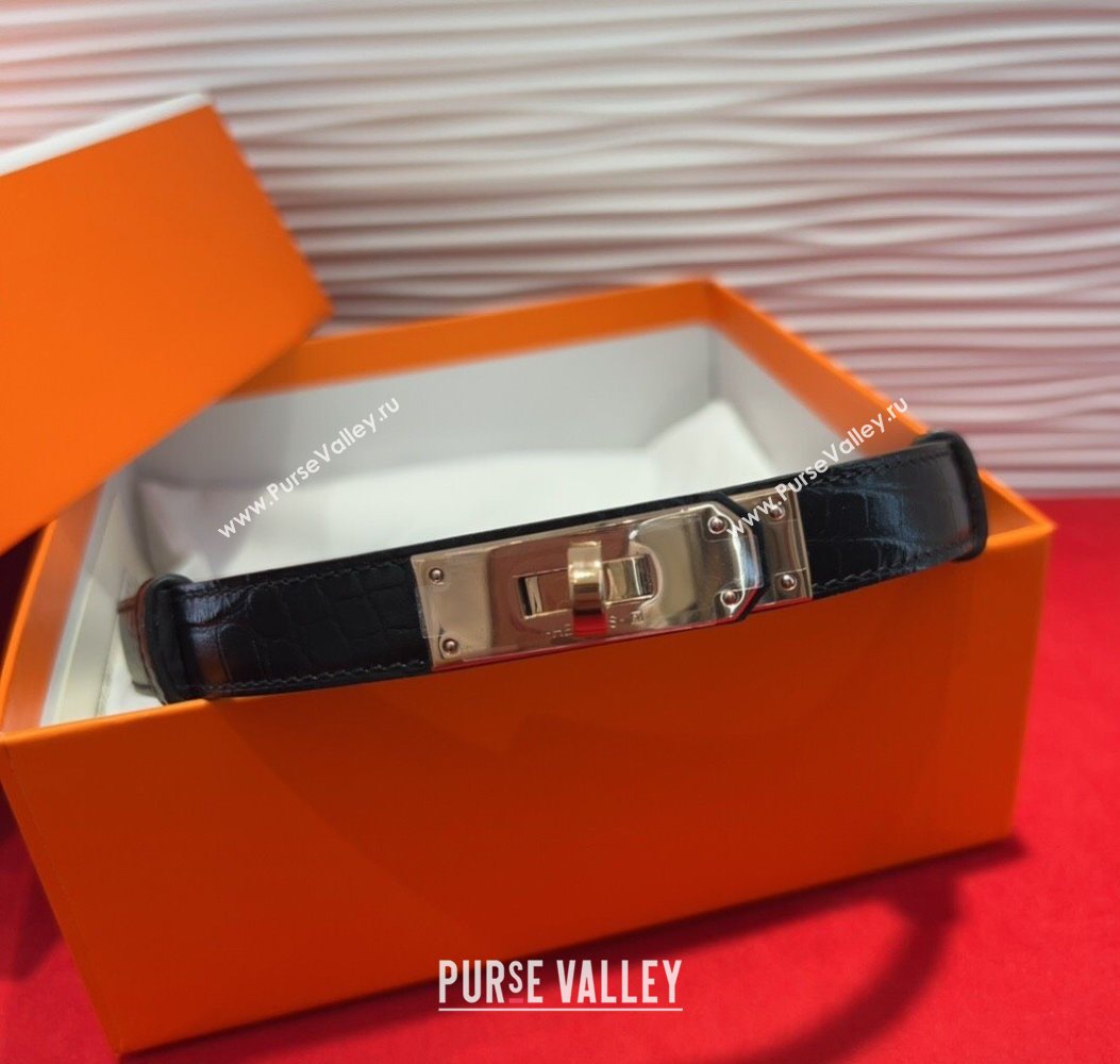 Hermes Kelly Duo Belt 1.8cm in Crocodile Embossed Calfskin Black/Rose Gold 2025 H2010025 (99-250725003)