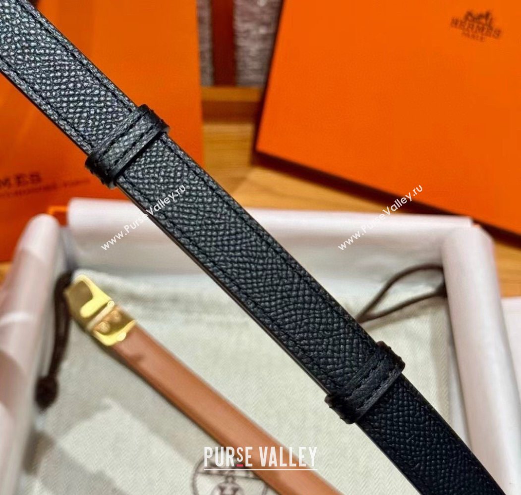 Hermes Womens Rivale Belt 1.8cm with Two Medor Studs and Ring Buckle Black/Gold 2025 (99-250725023)