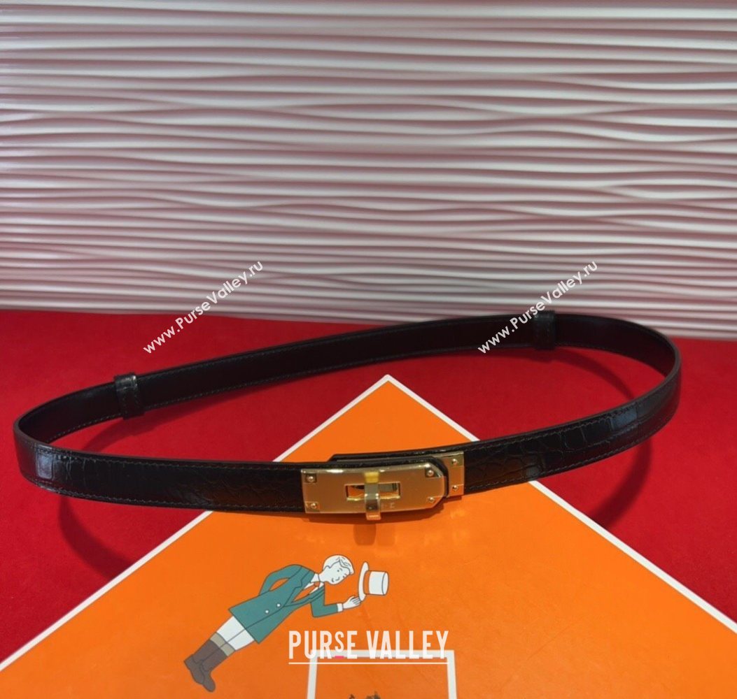 Hermes Kelly Duo Belt 1.8cm in Crocodile Embossed Calfskin Black/Rose Gold 2025 H2010025 (99-250725003)