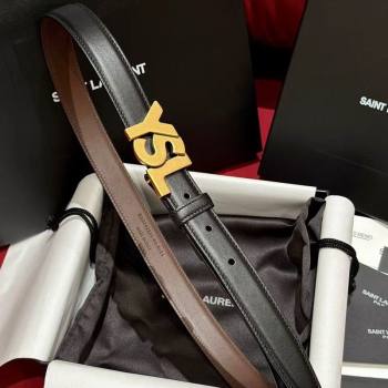 Saint Laurent Womens Supple Calfskin Leather Belt 2.5cm with Maxi YSL Buckle Black/Aged Gold 2025 (99-250725060)