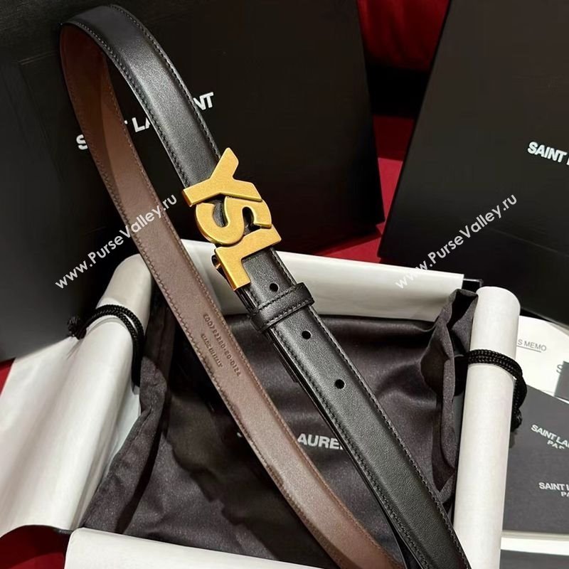 Saint Laurent Womens Supple Calfskin Leather Belt 2.5cm with Maxi YSL Buckle Black/Aged Gold 2025 (99-250725060)