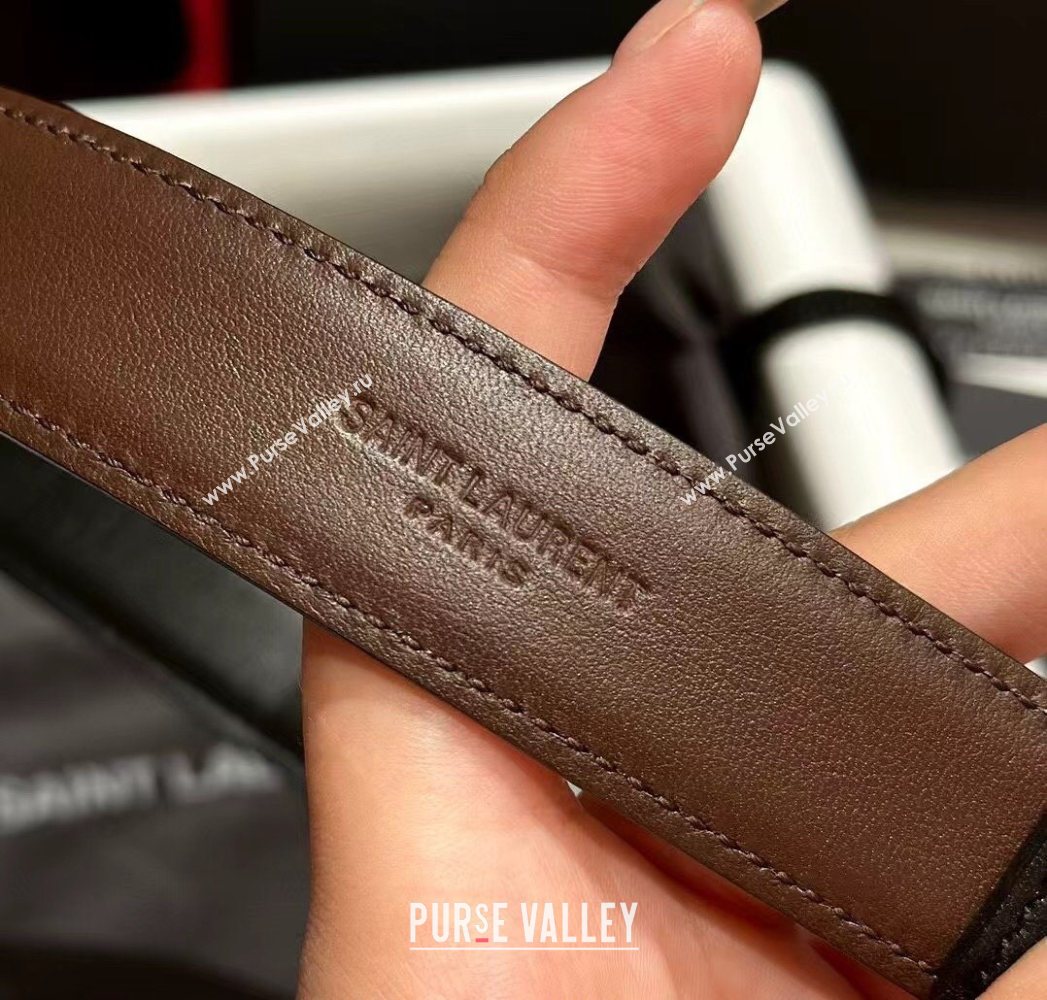 Saint Laurent Womens Supple Calfskin Leather Belt 2.5cm with Maxi YSL Buckle Black/Aged Gold 2025 (99-250725060)