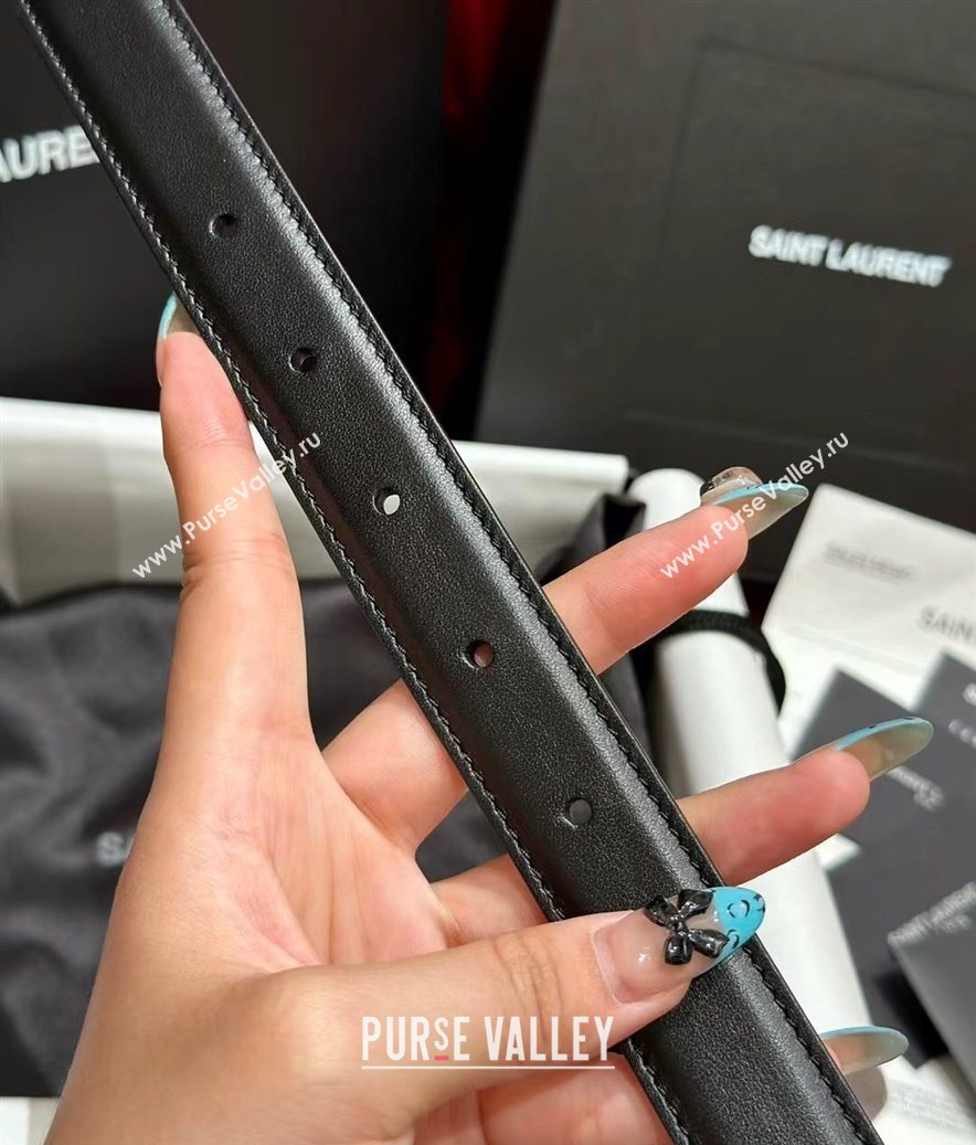 Saint Laurent Womens Supple Calfskin Leather Belt 2.5cm with Maxi YSL Buckle Black/Aged Gold 2025 (99-250725060)