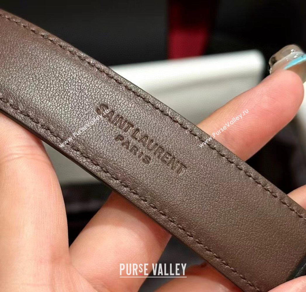 Saint Laurent Womens Supple Calfskin Leather Belt 2.5cm with Maxi YSL Buckle Balck/Shiny Gold 2025 (99-250725061)