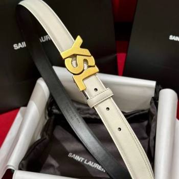Saint Laurent Womens Supple Calfskin Leather Belt 2.5cm with Maxi YSL Buckle White/Aged Gold 2025 (99-250725063)