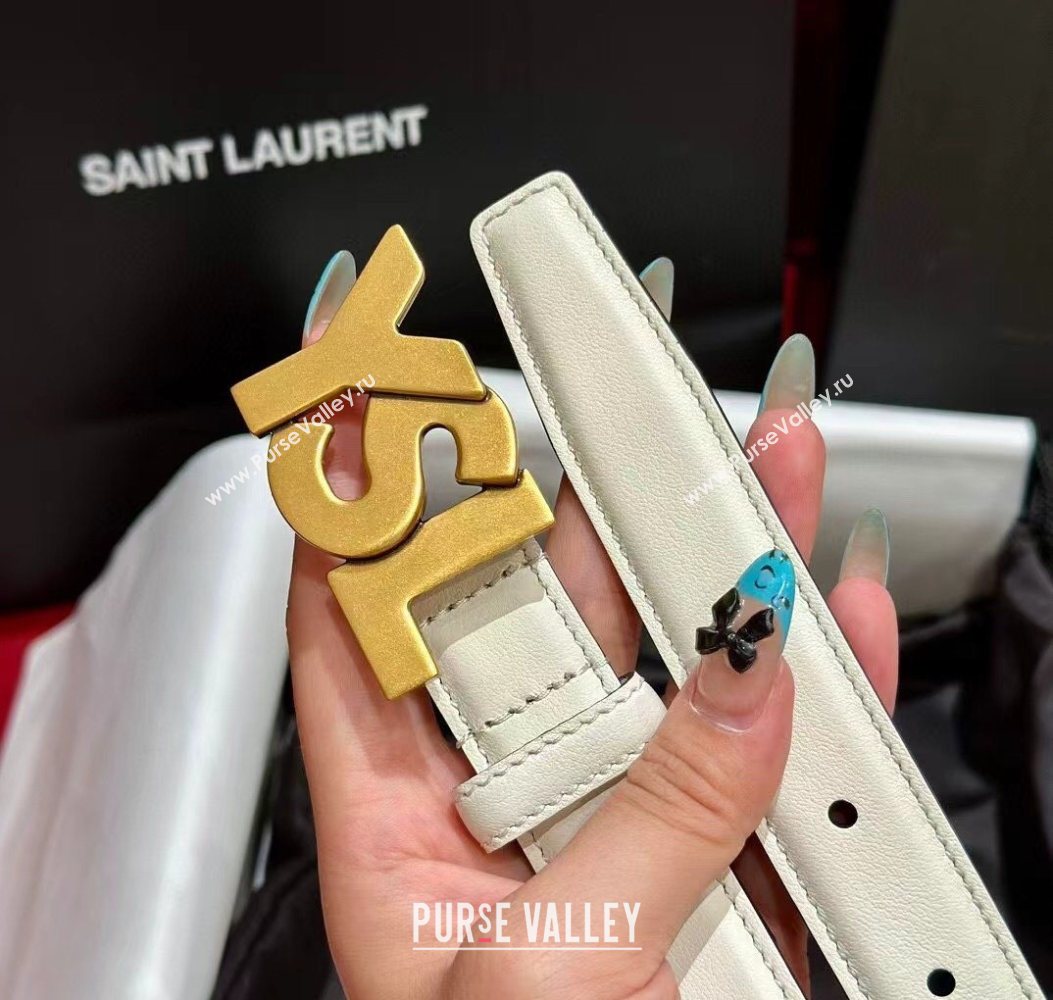 Saint Laurent Womens Supple Calfskin Leather Belt 2.5cm with Maxi YSL Buckle White/Aged Gold 2025 (99-250725063)