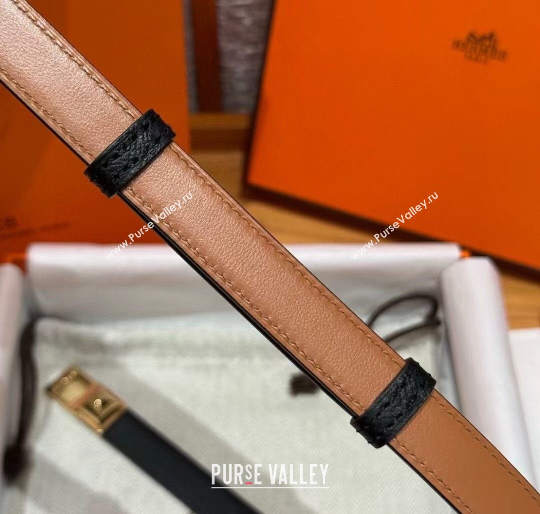 Hermes Womens Rivale Belt 1.8cm with Two Medor Studs and Ring Buckle Black/Gold 2025 (99-250725023)