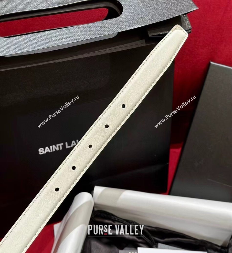 Saint Laurent Womens Supple Calfskin Leather Belt 2.5cm with Maxi YSL Buckle White/Shiny Gold 2025 (99-250725064)