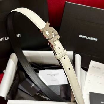 Saint Laurent Womens Supple Calfskin Leather Belt 2.5cm with Maxi YSL Buckle White/Silver 2025 (99-250725065)