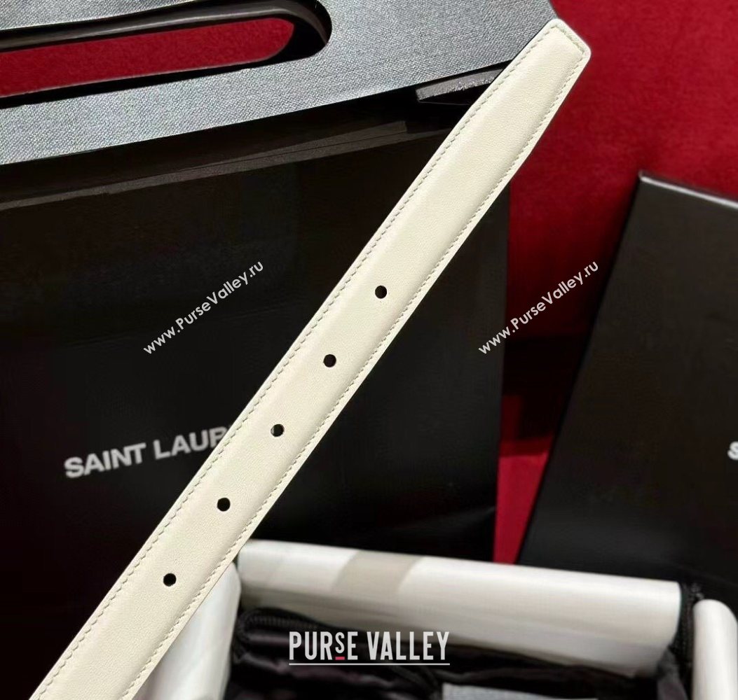 Saint Laurent Womens Supple Calfskin Leather Belt 2.5cm with Maxi YSL Buckle White/Silver 2025 (99-250725065)