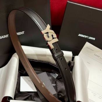 Saint Laurent Womens Supple Calfskin Leather Belt 2.5cm with Maxi YSL Buckle Black/Silver 2025 (99-250725062)