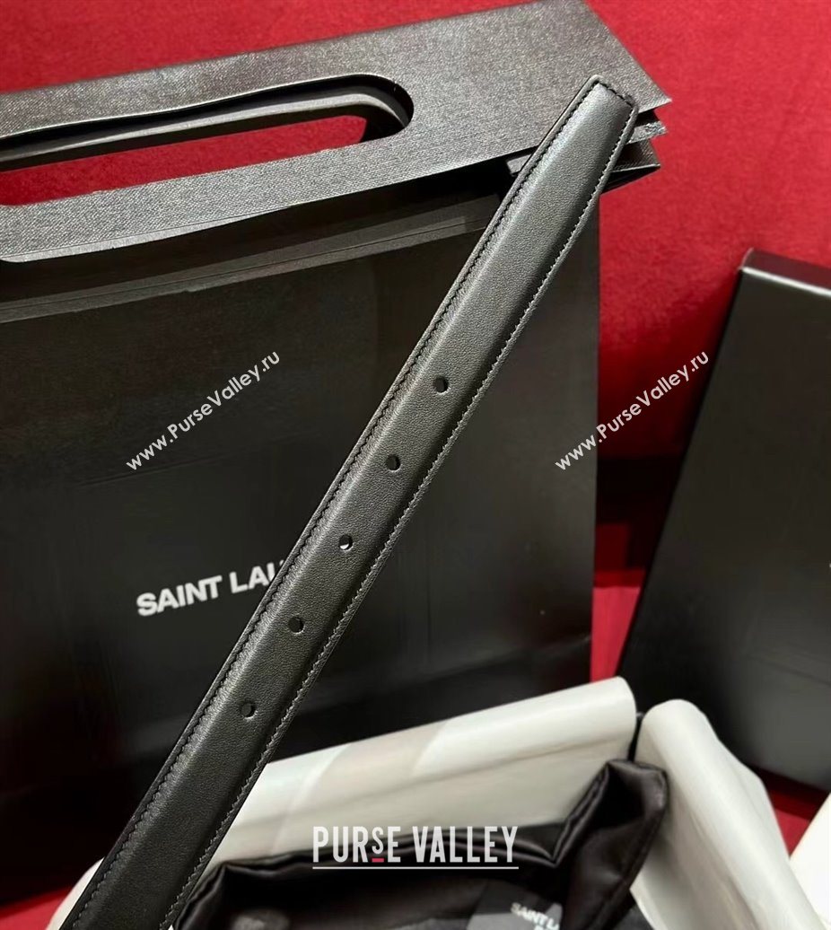 Saint Laurent Womens Supple Calfskin Leather Belt 2.5cm with Maxi YSL Buckle Black/Silver 2025 (99-250725062)