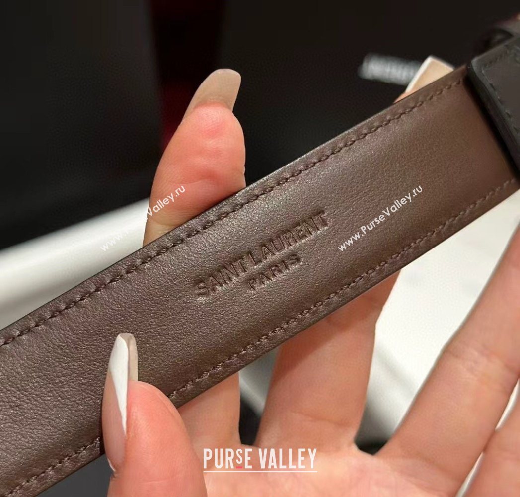 Saint Laurent Womens Supple Calfskin Leather Belt 2.5cm with Maxi YSL Buckle Black/Silver 2025 (99-250725062)