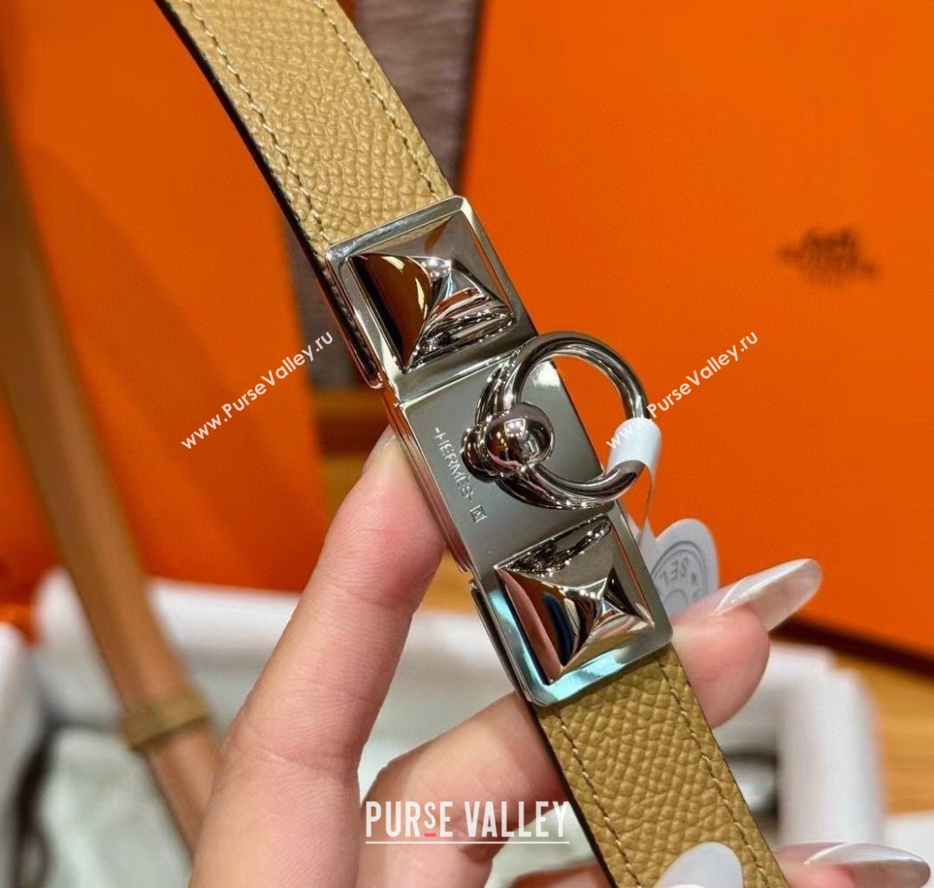 Hermes Womens Rivale Belt 1.8cm with Two Medor Studs and Ring Buckle Yellow/Silver 2025 (99-250725024)