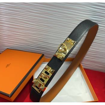 Hermes Collier de Chien Belt 3.2cm with Medor Studs and Ring Buckle in Grained Calfskin Black/Gold 2025 H2018025 (99-250725004)