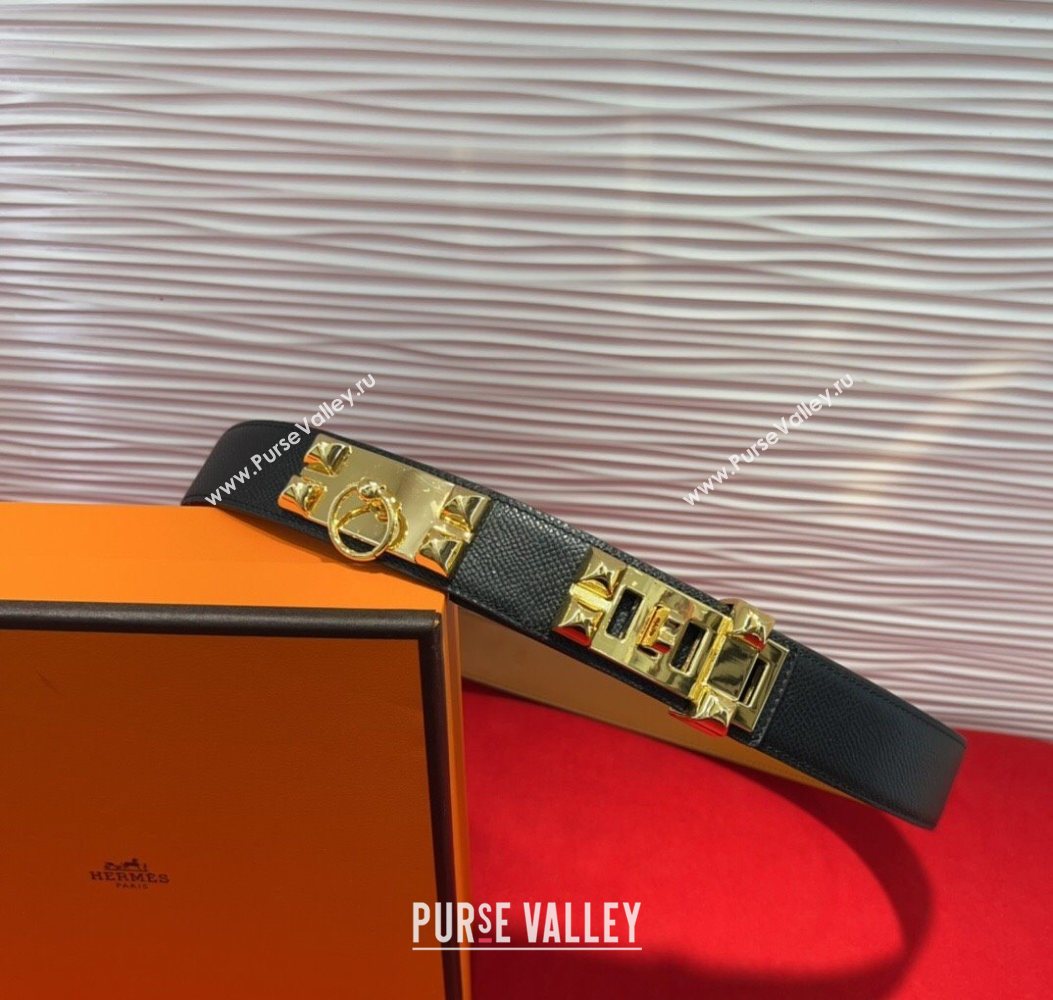 Hermes Collier de Chien Belt 3.2cm with Medor Studs and Ring Buckle in Grained Calfskin Black/Gold 2025 H2018025 (99-250725004)