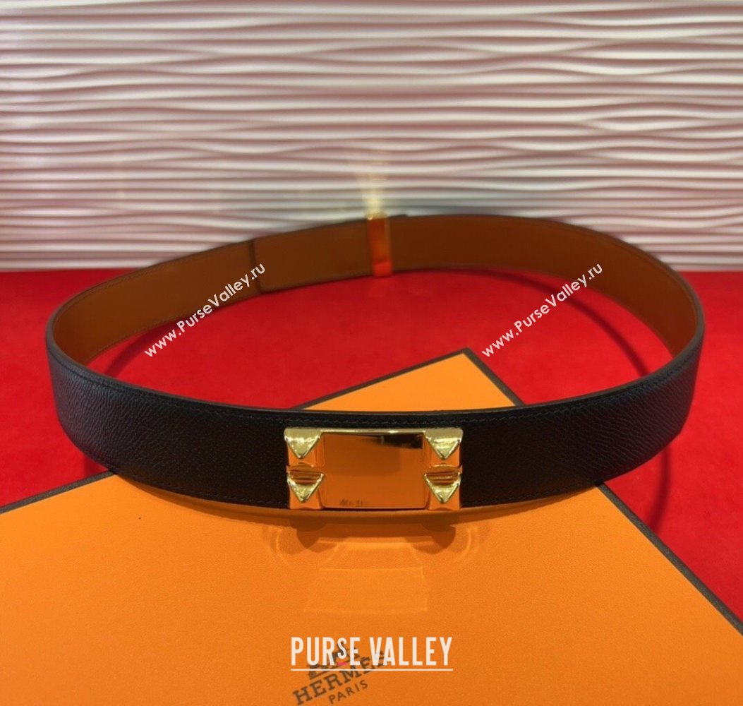 Hermes Collier de Chien Belt 3.2cm with Medor Studs and Ring Buckle in Grained Calfskin Black/Gold 2025 H2018025 (99-250725004)