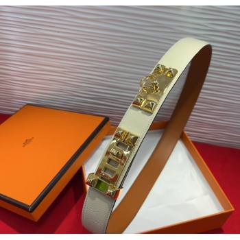 Hermes Collier de Chien Belt 3.2cm with Medor Studs and Ring Buckle in Grained Calfskin White/Gold 2025 H2018025 (99-250725005)