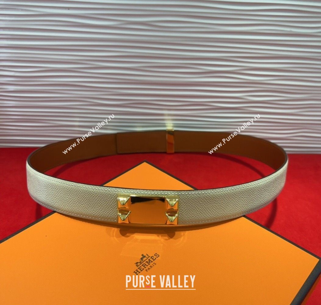 Hermes Collier de Chien Belt 3.2cm with Medor Studs and Ring Buckle in Grained Calfskin White/Gold 2025 H2018025 (99-250725005)