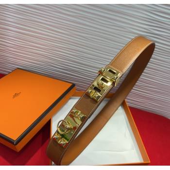 Hermes Collier de Chien Belt 3.2cm with Medor Studs and Ring Buckle in Grained Calfskin Brown/Gold 2025 H2018025 (99-250725006)