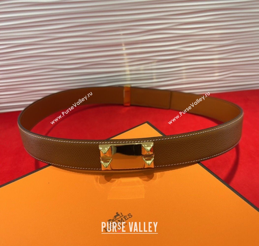Hermes Collier de Chien Belt 3.2cm with Medor Studs and Ring Buckle in Grained Calfskin Brown/Gold 2025 H2018025 (99-250725006)