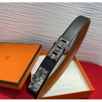 Hermes Collier de Chien Belt 3.2cm with Medor Studs and Ring Buckle in Grained Calfskin Black/Silver 2025 H2018025 (99-250725007
