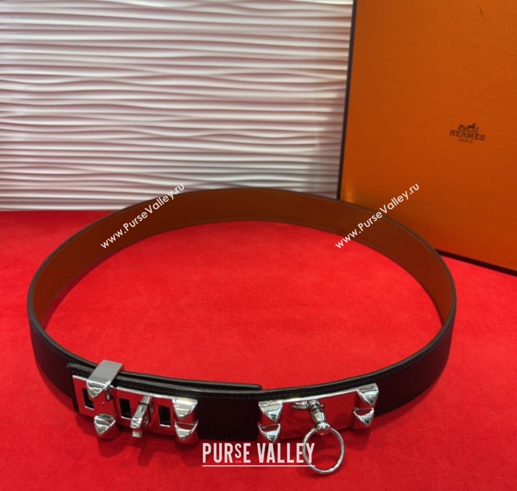 Hermes Collier de Chien Belt 3.2cm with Medor Studs and Ring Buckle in Grained Calfskin Black/Silver 2025 H2018025 (99-250725007