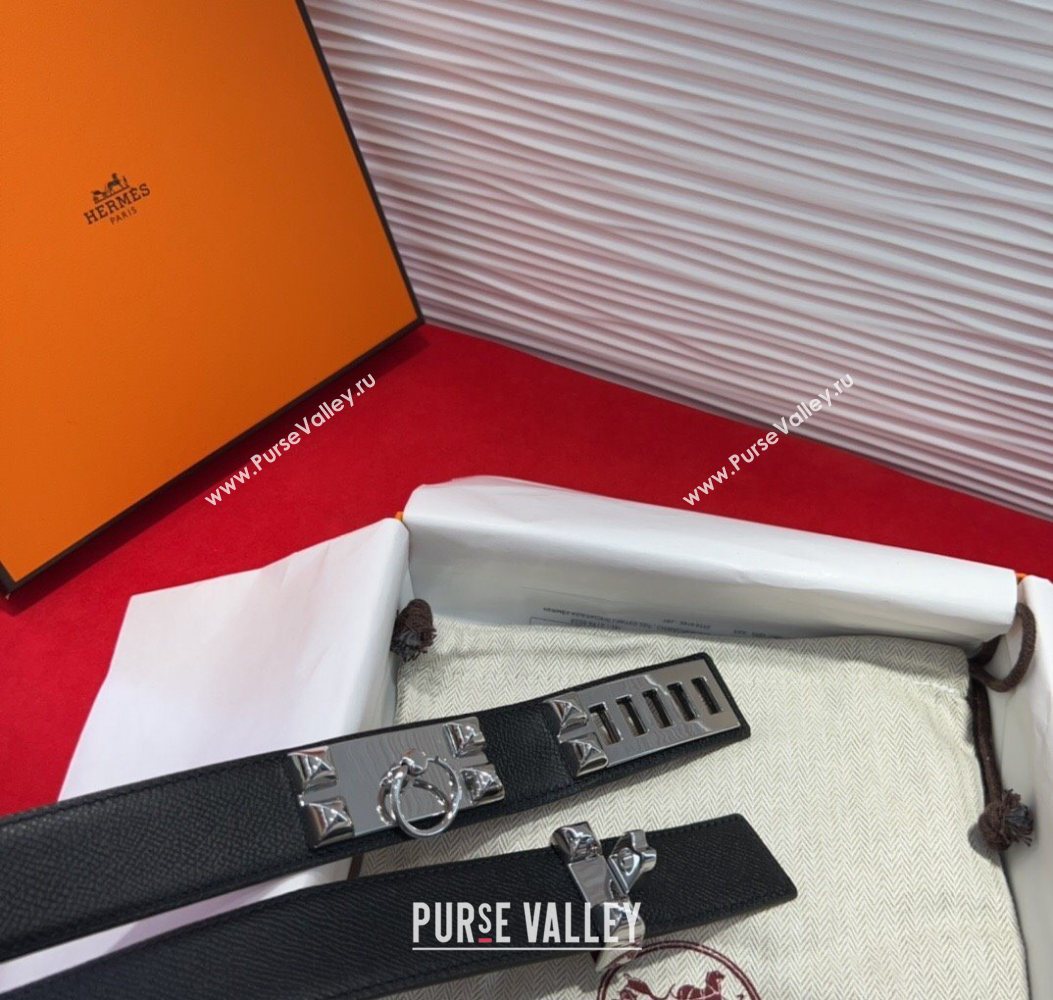 Hermes Collier de Chien Belt 3.2cm with Medor Studs and Ring Buckle in Grained Calfskin Black/Silver 2025 H2018025 (99-250725007