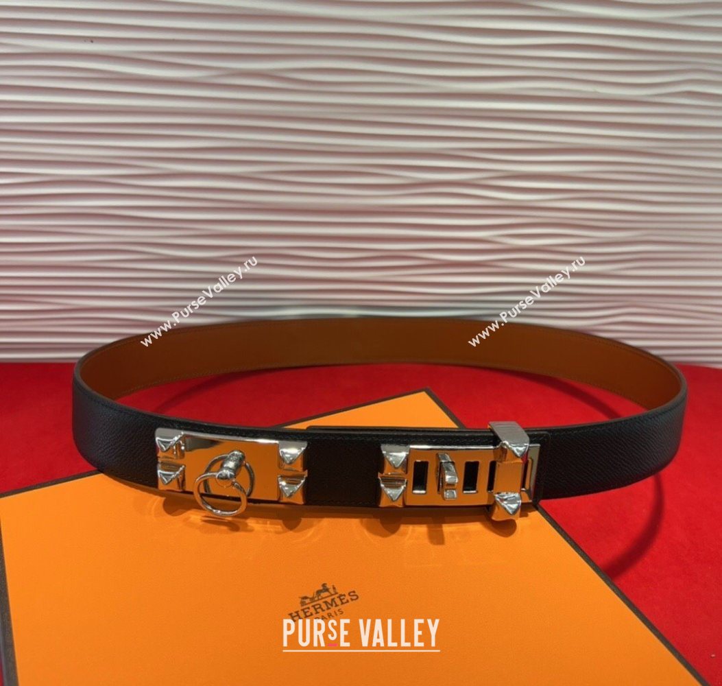 Hermes Collier de Chien Belt 3.2cm with Medor Studs and Ring Buckle in Grained Calfskin Black/Silver 2025 H2018025 (99-250725007