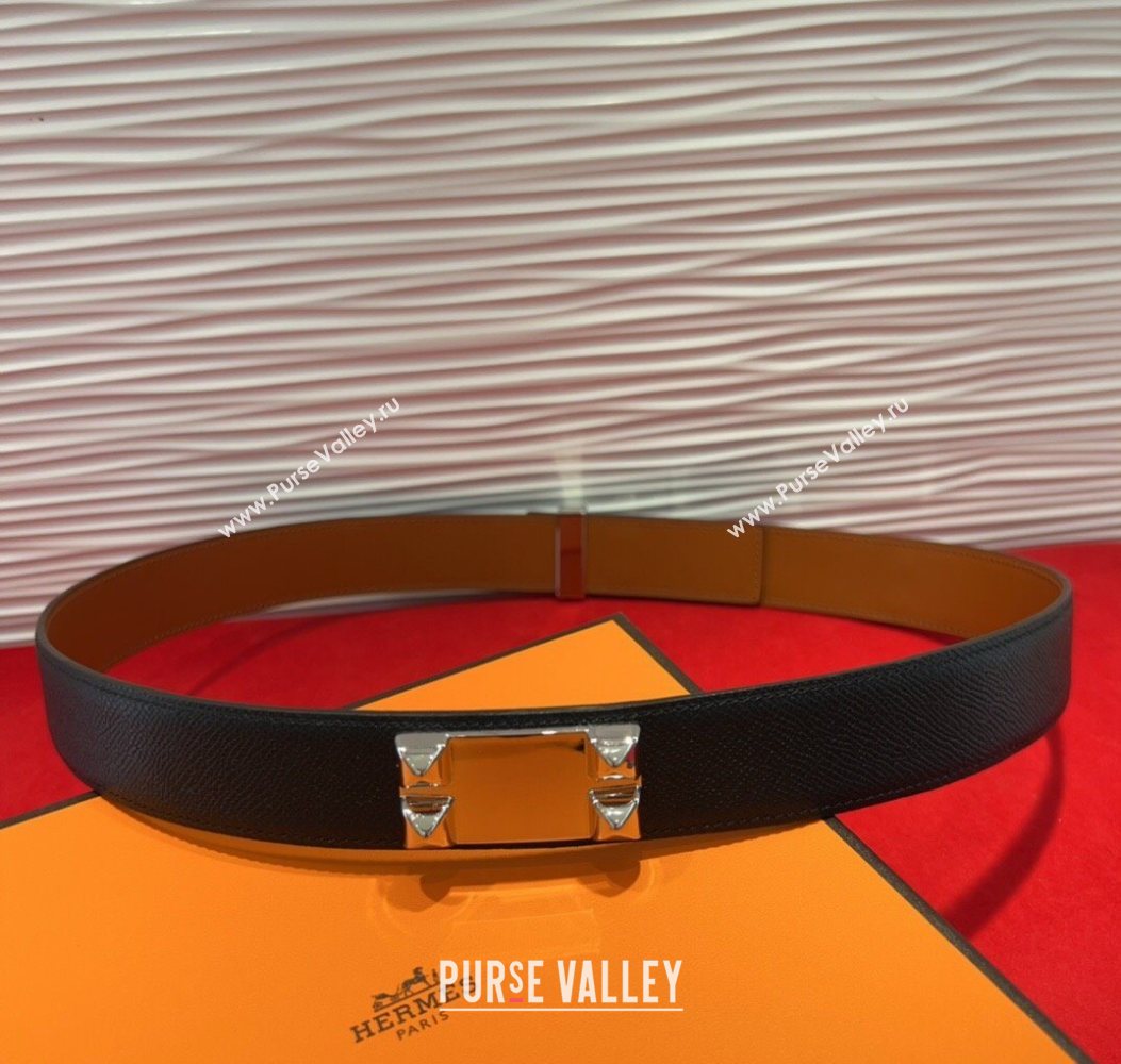 Hermes Collier de Chien Belt 3.2cm with Medor Studs and Ring Buckle in Grained Calfskin Black/Silver 2025 H2018025 (99-250725007