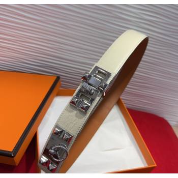 Hermes Collier de Chien Belt 3.2cm with Medor Studs and Ring Buckle in Grained Calfskin White/Silver 2025 H2018025 (99-250725008