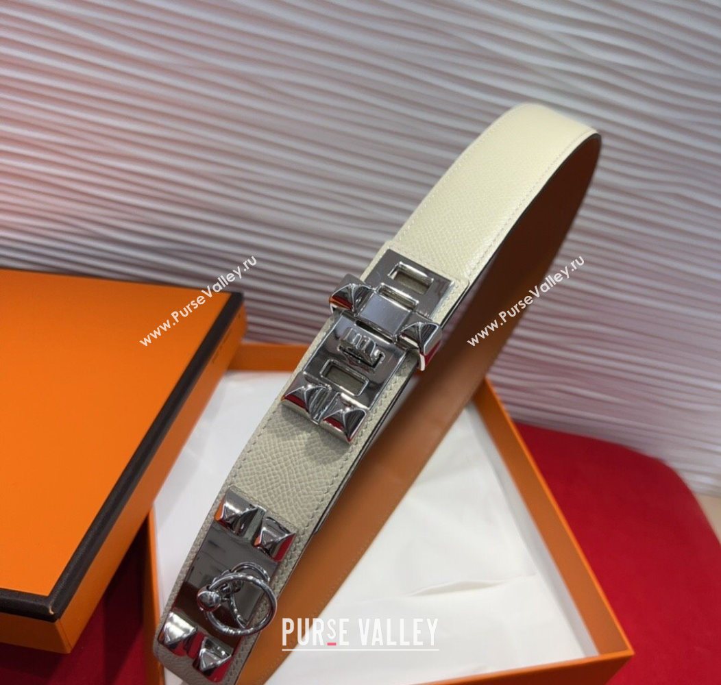 Hermes Collier de Chien Belt 3.2cm with Medor Studs and Ring Buckle in Grained Calfskin White/Silver 2025 H2018025 (99-250725008