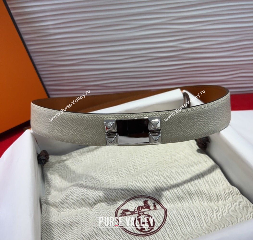 Hermes Collier de Chien Belt 3.2cm with Medor Studs and Ring Buckle in Grained Calfskin White/Silver 2025 H2018025 (99-250725008