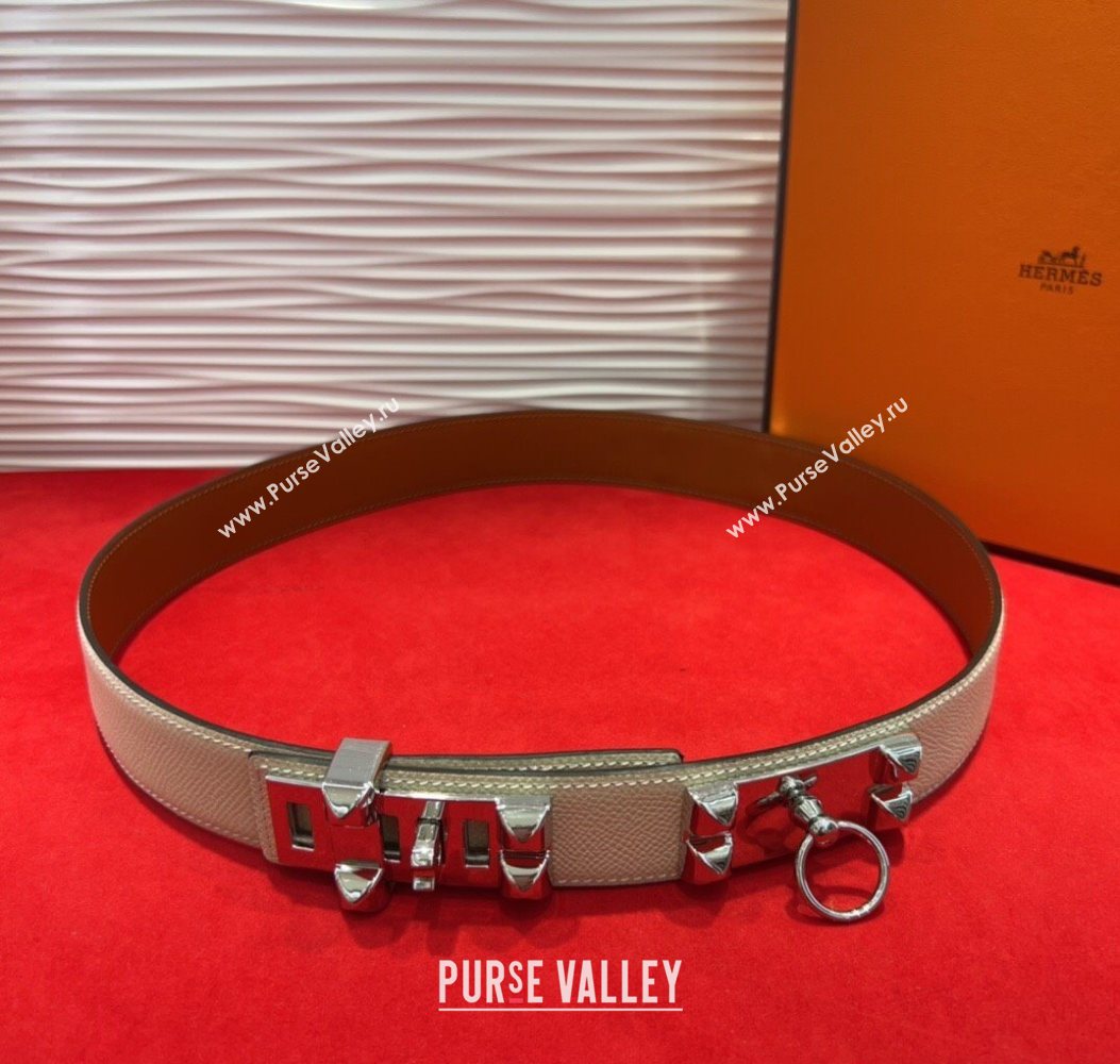Hermes Collier de Chien Belt 3.2cm with Medor Studs and Ring Buckle in Grained Calfskin White/Silver 2025 H2018025 (99-250725008