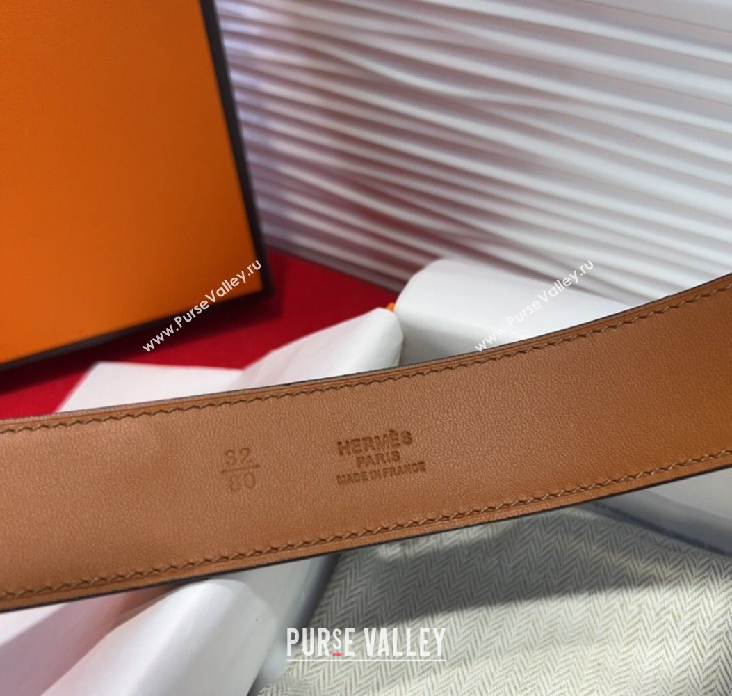 Hermes Collier de Chien Belt 3.2cm with Medor Studs and Ring Buckle in Grained Calfskin Brown/Silver 2025 H2018025 (99-250725009