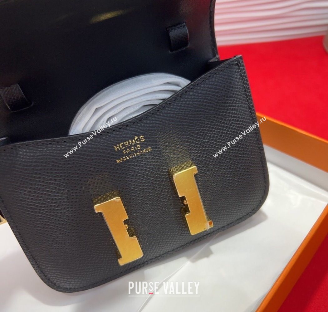 Hermes Constance Slim Pouch Belt 2.4cm in Grained Calfskin with Studs Buckle Black 2025 H072401 (99-250724124)