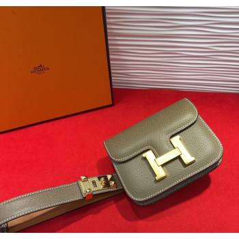 Hermes Constance Slim Pouch Belt 2.4cm in Grained Calfskin with Studs Buckle Grey 2025 H072401 (99-250724125)