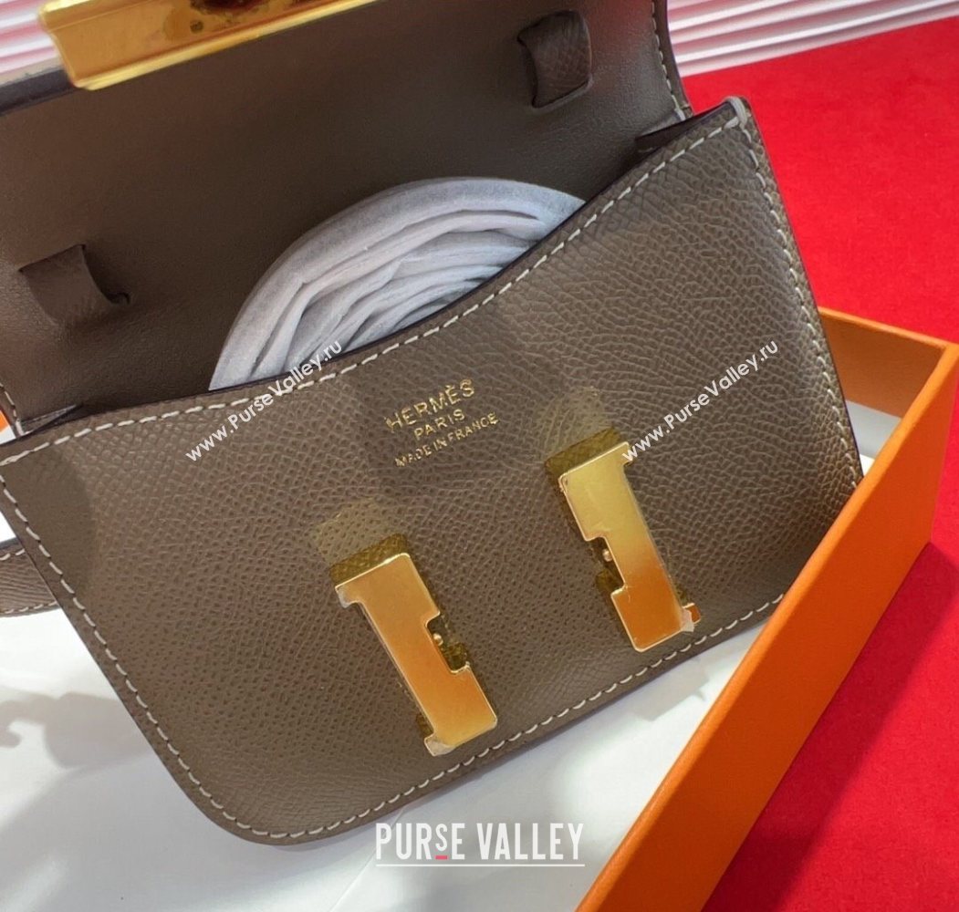 Hermes Constance Slim Pouch Belt 2.4cm in Grained Calfskin with Studs Buckle Grey 2025 H072401 (99-250724125)