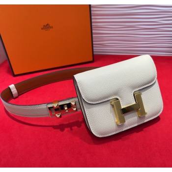 Hermes Constance Slim Pouch Belt 2.4cm in Grained Calfskin with Studs Buckle White 2025 H072401 (99-250724126)