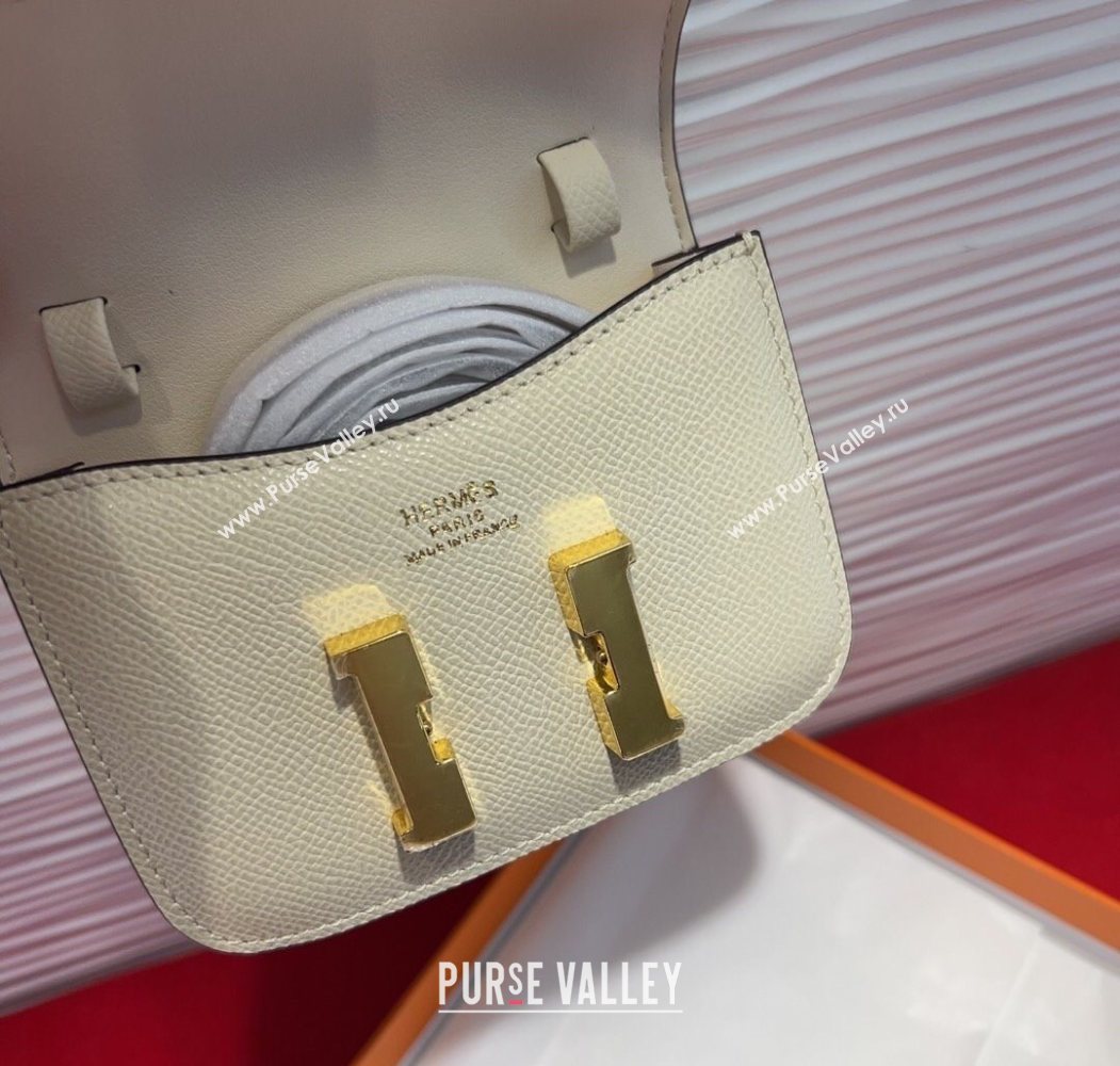 Hermes Constance Slim Pouch Belt 2.4cm in Grained Calfskin with Studs Buckle White 2025 H072401 (99-250724126)