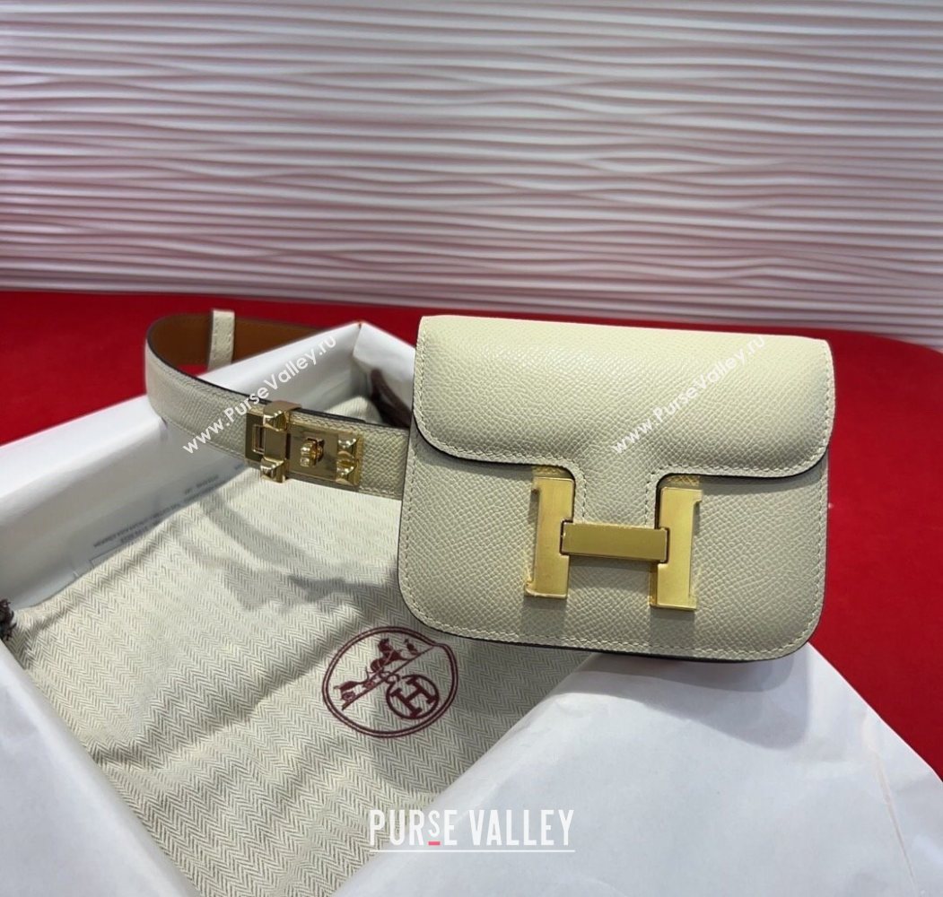 Hermes Constance Slim Pouch Belt 2.4cm in Grained Calfskin with Studs Buckle White 2025 H072401 (99-250724126)