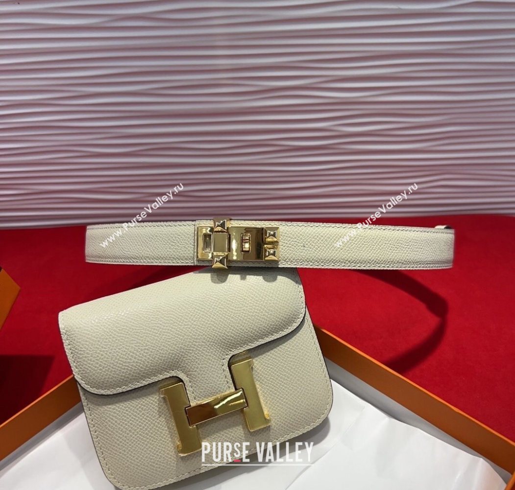 Hermes Constance Slim Pouch Belt 2.4cm in Grained Calfskin with Studs Buckle White 2025 H072401 (99-250724126)